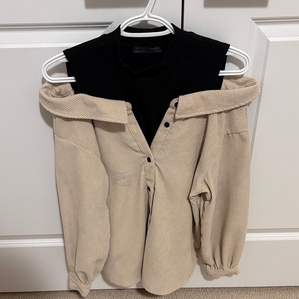 George Black and Beige Off-Shoulder Top